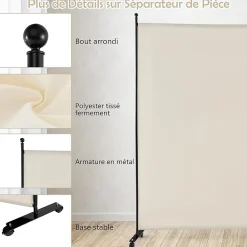 Giantex Séparateur de Pièce 184 x 184 cm, Paravent de Confidentialité sur roulettes, Paravent Autoportant pour Salon, Chambre, Blanc- Cloison Amovible