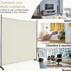 Giantex Séparateur de Pièce 184 x 184 cm, Paravent de Confidentialité sur roulettes, Paravent Autoportant pour Salon, Chambre, Blanc- Cloison Amovible