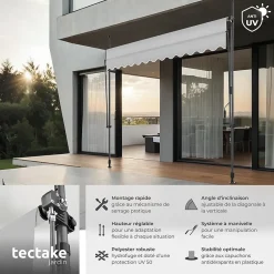 Tectake Auvent Et Marquise<Store à pince sans perçage avec Manivelle Réglable en hauteur 211 - 304 cm gris clair