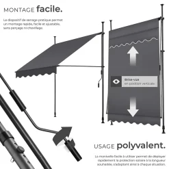 Tectake Auvent Et Marquise<Store à pince sans perçage en polyester 150 x 180 cm gris