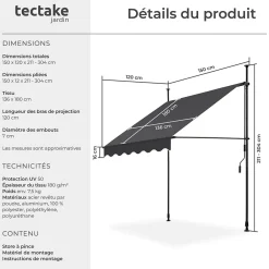 Tectake Auvent Et Marquise<Store à pince sans perçage en polyester 150 x 180 cm gris