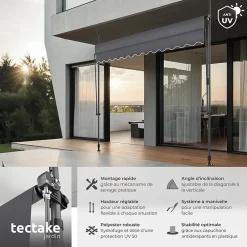 Tectake Auvent Et Marquise<Store à pince sans perçage avec Manivelle Réglable en hauteur 211 - 304 cm noir/gris
