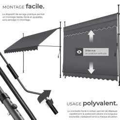 Tectake Auvent Et Marquise<Store à pince sans perçage avec Manivelle Réglable en hauteur 211 - 304 cm noir/gris