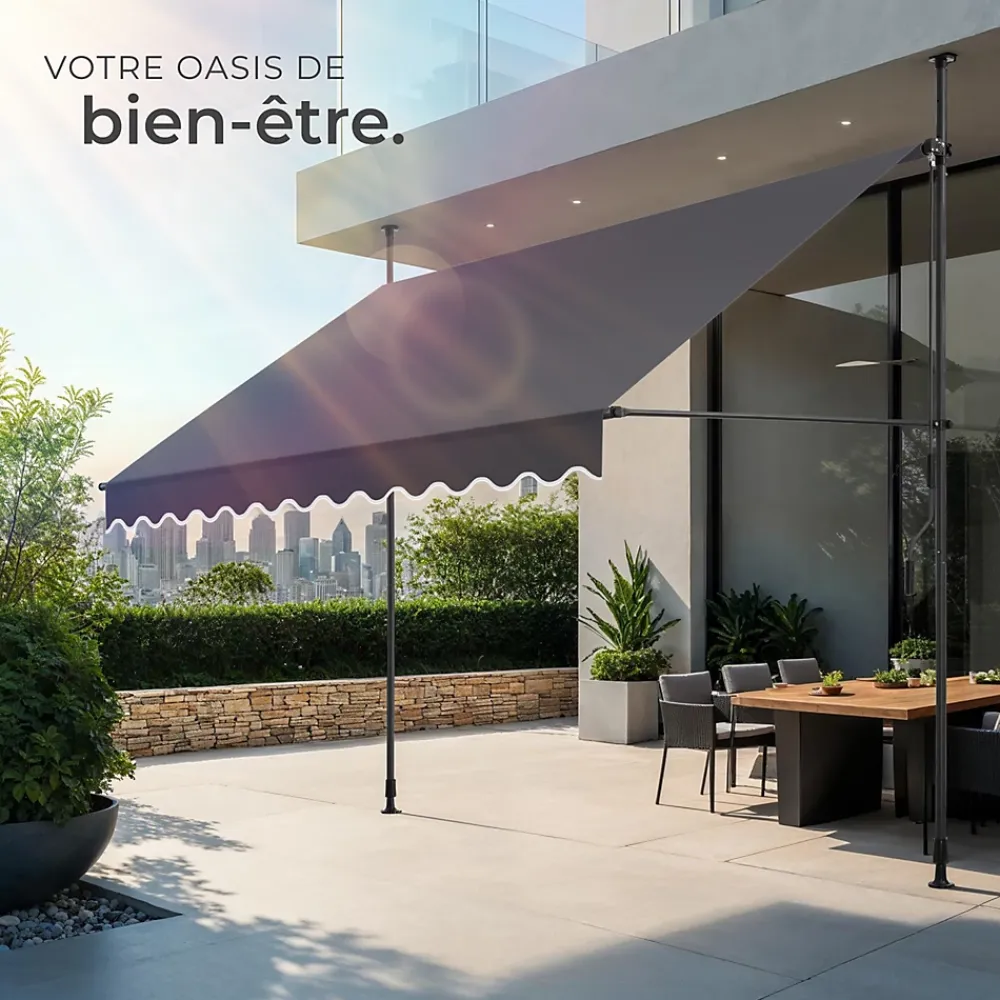 Tectake Auvent Et Marquise<Store à pince sans perçage avec Manivelle Réglable en hauteur 211 - 304 cm noir/gris
