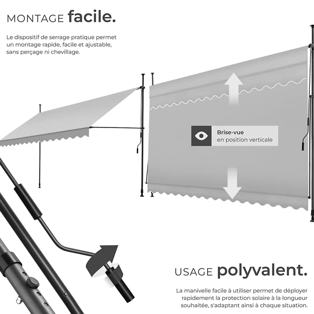 Tectake Auvent Et Marquise<Store à pince sans perçage en polyester 400 x 180 cm gris clair