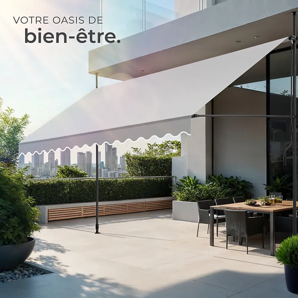 Tectake Auvent Et Marquise<Store à pince sans perçage en polyester 400 x 180 cm gris clair