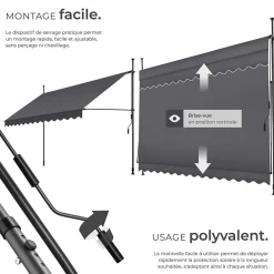 Tectake Auvent Et Marquise<Store à pince sans perçage en polyester 350 x 180 cm gris