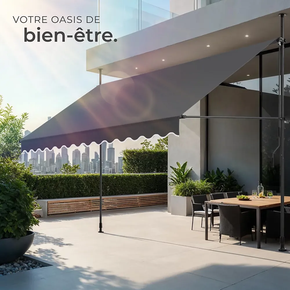 Tectake Auvent Et Marquise<Store à pince sans perçage en polyester 350 x 180 cm gris