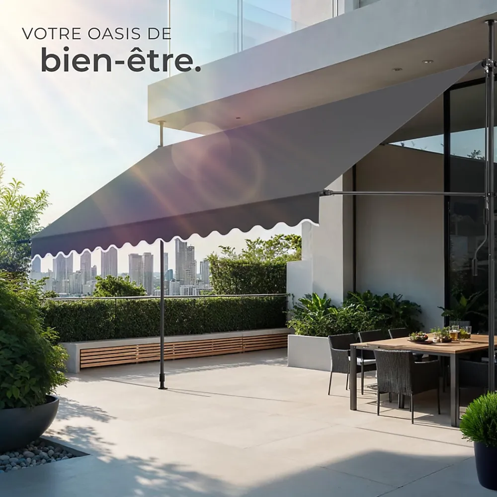 Tectake Store à pince sans perçage avec Manivelle Réglable en hauteur 211 - 304 cm noir/gris- Auvent Et Marquise