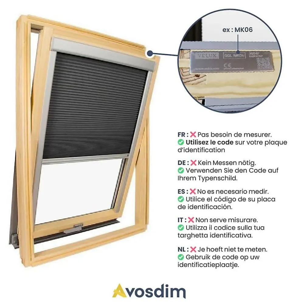 Avosdim Store De Fenêtre De Toit<Store isolant compatible fenêtre de toit VELUX pour dimension MK06 - Gris