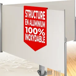 Tectake Store latéral double 160 x 600 cm en Aluminium beige- Auvent Et Marquise