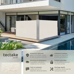 Tectake Store latéral double 160 x 600 cm en Aluminium beige- Auvent Et Marquise