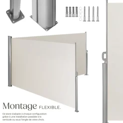 Tectake Store latéral double 160 x 600 cm en Aluminium beige- Auvent Et Marquise