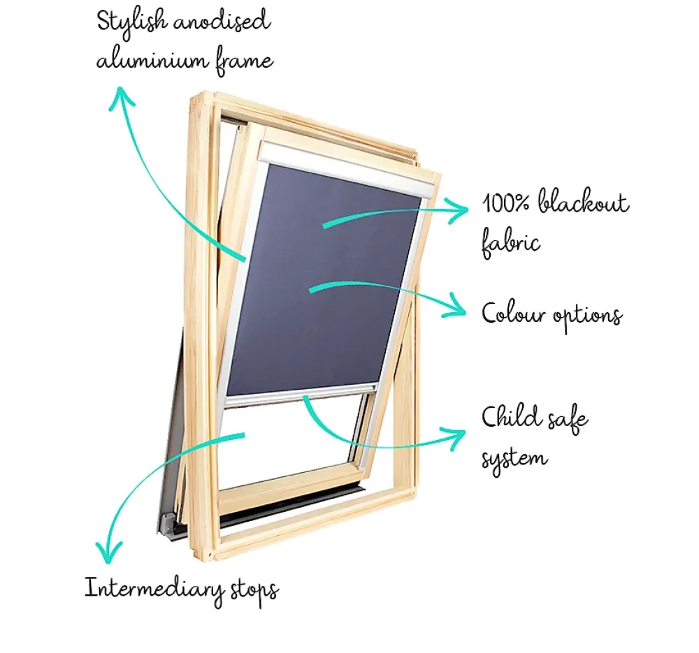 Avosdim Store occultant pour fenêtre de toit ROTO - Bleu - avec un vitrage de H 103,5 x 100 cm- Store De Fenêtre De Toit