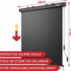 Bb Loisir Store Vertical 160x250cm extensible avec manivelle intérieur et extérieur balcon et terre- Auvent Et Marquise