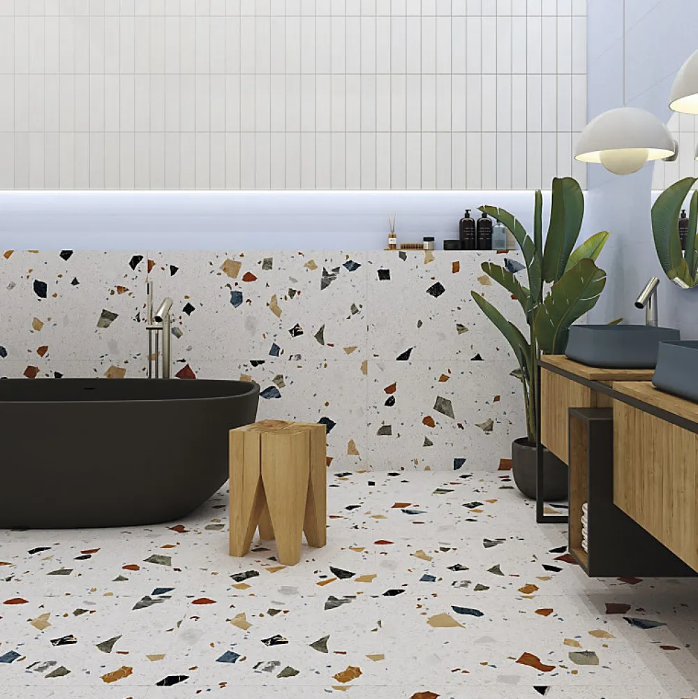 Eiffel art construction Carrelage Sol Effet Terrazzo<STRACCIATELLA NACAR - Carrelage aspect terrazzo coloré 60x120 cm(vendu par boite 1.44m2)