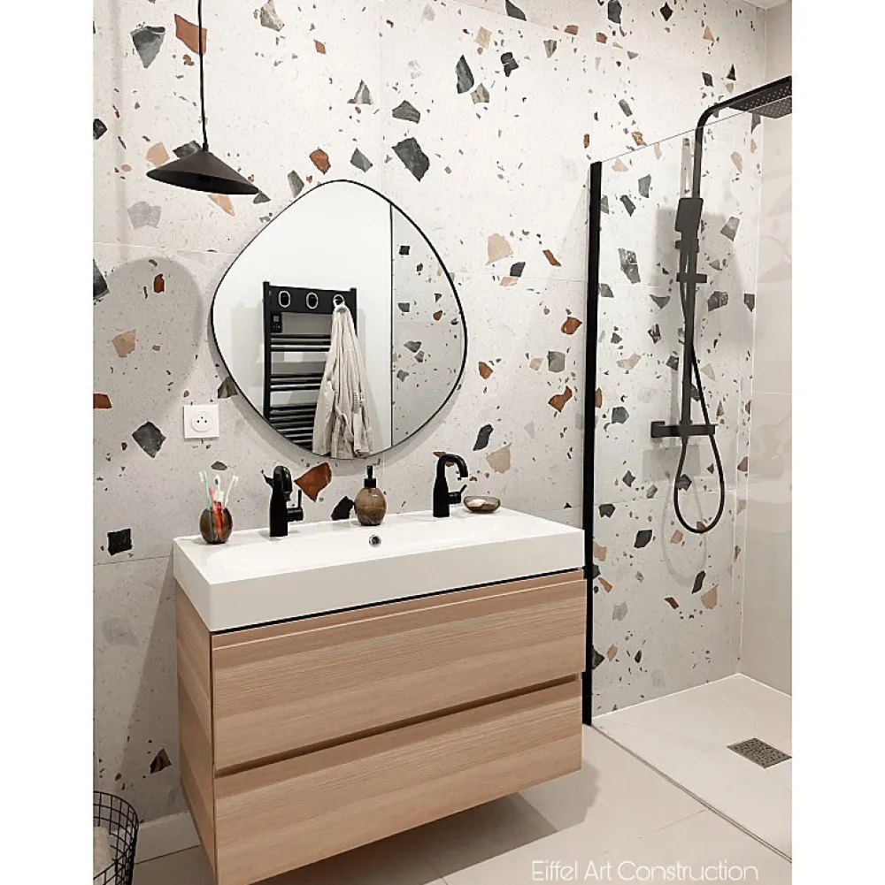 Eiffel art construction Carrelage Sol Effet Terrazzo<STRACCIATELLA NACAR - Carrelage aspect terrazzo coloré 60x120 cm(vendu par boite 1.44m2)