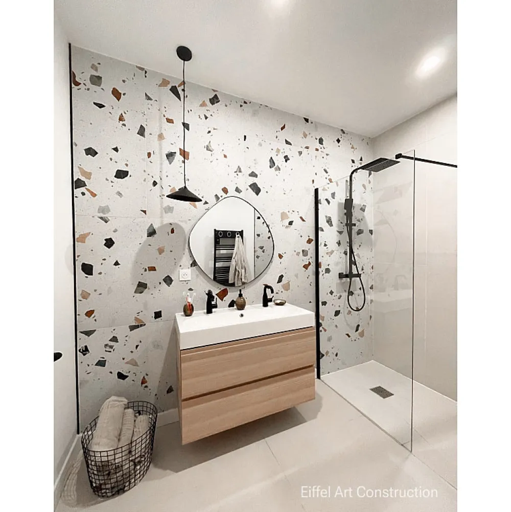 Eiffel art construction Carrelage Sol Effet Terrazzo<STRACCIATELLA NACAR - Carrelage aspect terrazzo coloré 60x120 cm(vendu par boite 1.44m2)