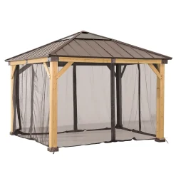 Sunjoy Filet pour tonnelle en bois de cèdre 336cm x 336cm- Moustiquaire Pour Tonnelle Et Pergola