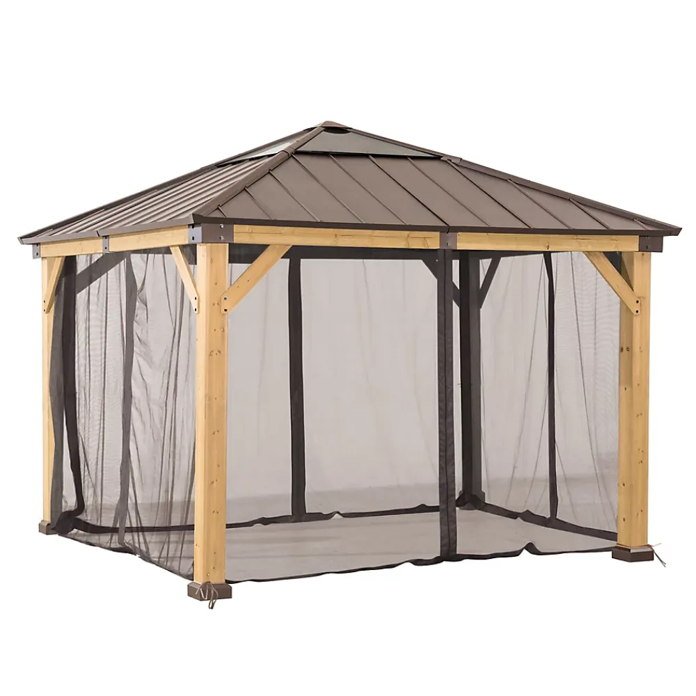 Sunjoy Filet pour tonnelle en bois de cèdre 336cm x 336cm- Moustiquaire Pour Tonnelle Et Pergola