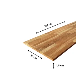 Wood&Sens Tablette Bois Et Mélaminé<Tablette Chêne Huilé bois massif, L.200 x l.50 cm, Ep.18 mm
