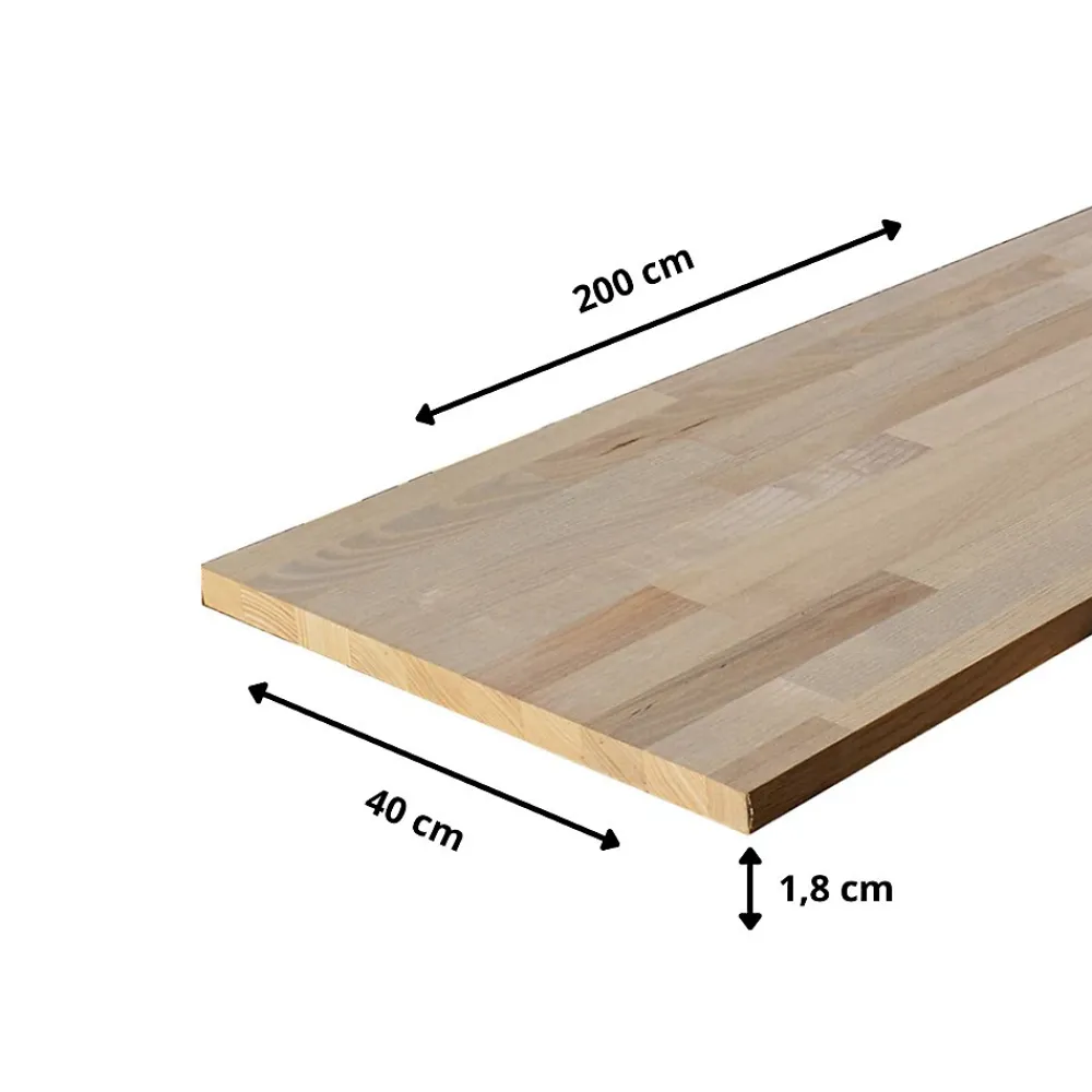Wood&Sens Tablette Frêne bois massif, L.200 x l.40 cm, Ep.18 mm- Tablette Bois Et Mélaminé