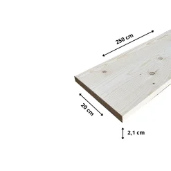 Wood&Sens Tablette Sapin bois massif, L.250 x l.20 cm, Ep.21 mm- Tablette Bois Et Mélaminé