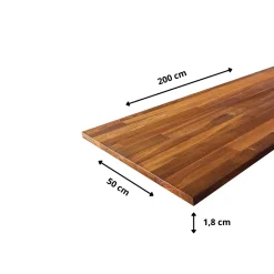 Wood&Sens Tablette Teck huilé bois massif, L.200 x l.50 cm, Ep.18 mm- Tablette Bois Et Mélaminé