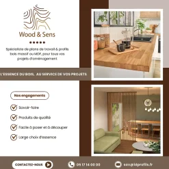 Wood&Sens Tablette Teck huilé bois massif, L.200 x l.50 cm, Ep.18 mm- Tablette Bois Et Mélaminé
