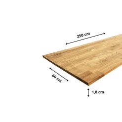 Wood&Sens Tablette Bois Et Mélaminé<Tablette Teck Massif Abouté, L.250 cm x l.60 cm, Ep.18 mm