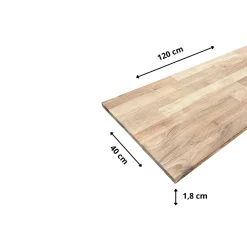 Wood&Sens Tablette Teck Massif Abouté, L.120 cm x l.40 cm, Ep.18 mm- Tablette Bois Et Mélaminé
