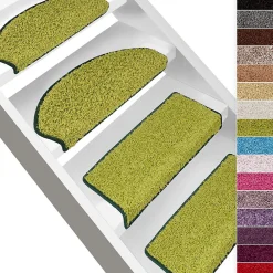 Floordirekt Tapis d'escalier Shaggy Barcelona Vert Rectangulaire 23,5 x 65 cm- Accessoire D'Escalier