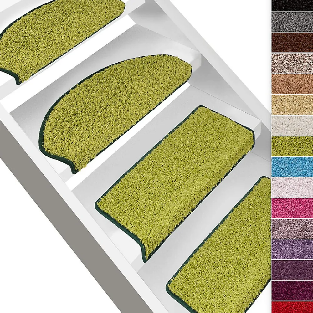 Floordirekt Accessoire D'Escalier<Tapis d'escalier Shaggy Barcelona Vert Demi-circulaire 23,5 x 65 cm