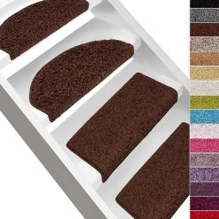 Floordirekt Tapis d'escalier Shaggy Barcelona Noir Demi-circulaire 23,5 x 65 cm- Accessoire D'Escalier