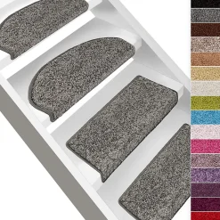 Floordirekt Accessoire D'Escalier<Tapis d'escalier Shaggy Barcelona Gris Demi-circulaire 23,5 x 65 cm