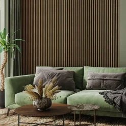Stegu Tasseau décoratif lambris lamelles Linea Slim MDF noir et chêne 15 x 265 cm, ép. 30mm- Lambris Mural|Panneau Tasseau Bois