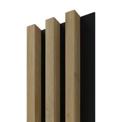 Stegu Tasseau décoratif lambris lamelles Linea Slim MDF noir et chêne 15 x 265 cm, ép. 30mm- Lambris Mural|Panneau Tasseau Bois