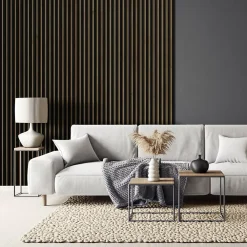 Stegu Lambris Mural|Panneau Tasseau Bois<Tasseau décoratif lambris lamelles Linea Slim Black MDF noir et chêne 15 x 265 cm, ép. 30mm
