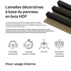 Stegu Lambris Mural|Panneau Tasseau Bois<Tasseau décoratif lambris lamelles Linea Slim Black MDF noir et chêne 15 x 265 cm, ép. 30mm