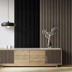 Stegu Lambris Mural|Panneau Tasseau Bois<Tasseau décoratif lambris lamelles Linea Slim Black MDF noir et chêne 15 x 265 cm, ép. 30mm