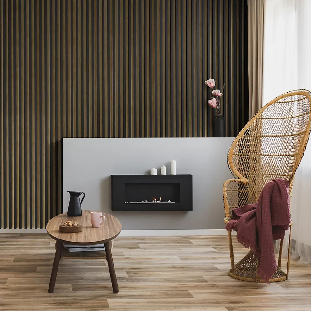 Stegu Lambris Mural|Panneau Tasseau Bois<Tasseau décoratif lambris lamelles Linea Slim Black MDF noir et chêne 15 x 265 cm, ép. 30mm