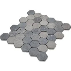 Ro'Ma Nature Carrelage Sol Effet Pierre<Tomette hexagonale Pierre d'Egypte Grise 14x14x2 cm - Intérieur et Extérieur (lot de 1 m²) -