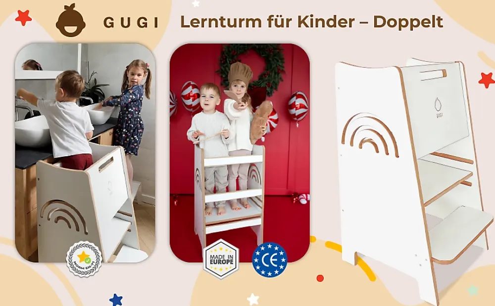 Raumhirsch Furniture Tour d'Apprentissage Rainbow - Tour Montessori Sécurisée avec Motif Arc-en-Ciel- Accessoire D'Escalier