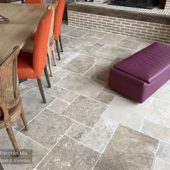 Ligerio Travertin pierre naturelle mur/sol premier choix mix Opus Romain Ep. 1,2cm - Vendu au lot de 0.74 m²- Travertin