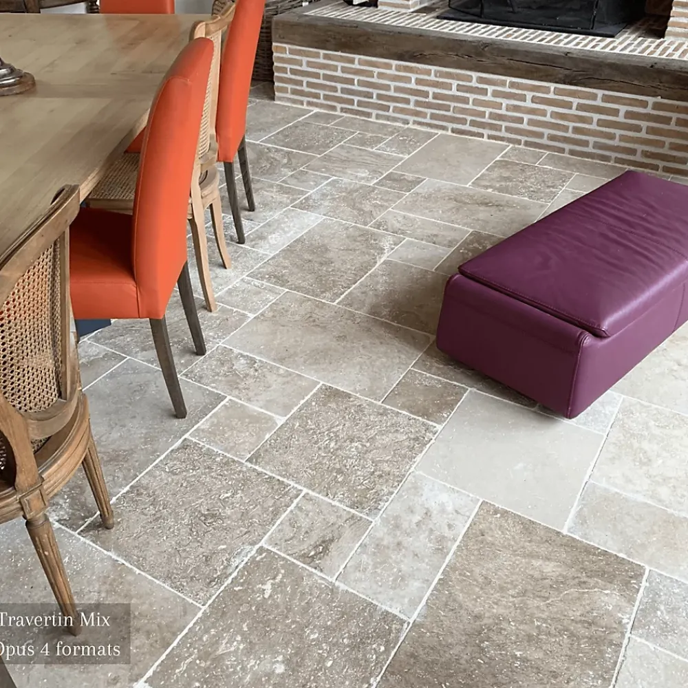 Ligerio Travertin pierre naturelle mur/sol premier choix mix Opus Romain Ep. 1,2cm - Vendu au lot de 0.74 m²- Travertin