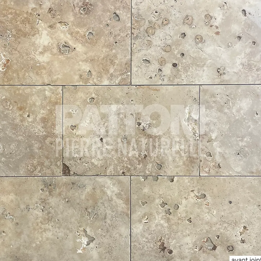 Pattom Travertin<TRAVERTIN RUSTIC (2nd choix), piere naturelle, 40,6 x 61 EP 1,2cm - LIVRAISON CHARIOT EMBARQUÉ