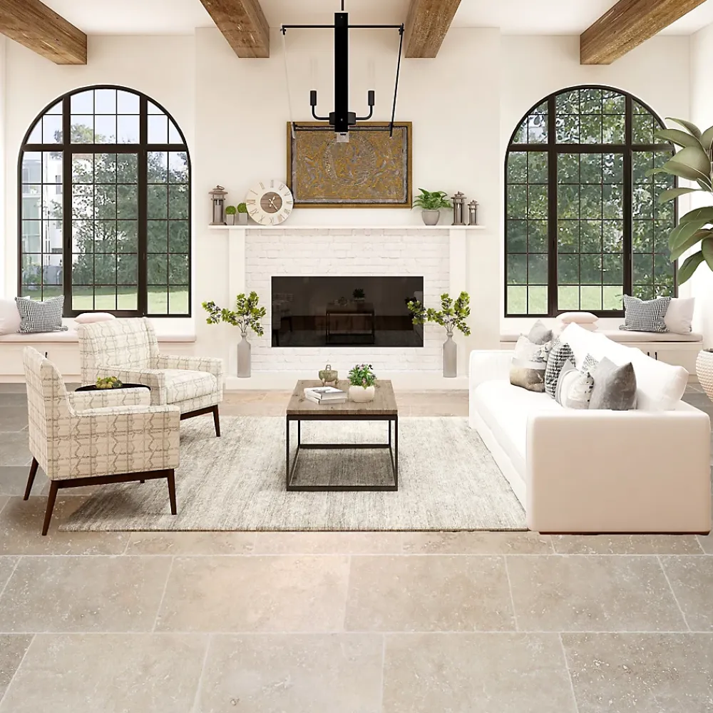 Casa Linéa Travertin<Travertin sol et mur intérieur beige L.61 x l.40,6 cm x ép.12 mm, Travertino