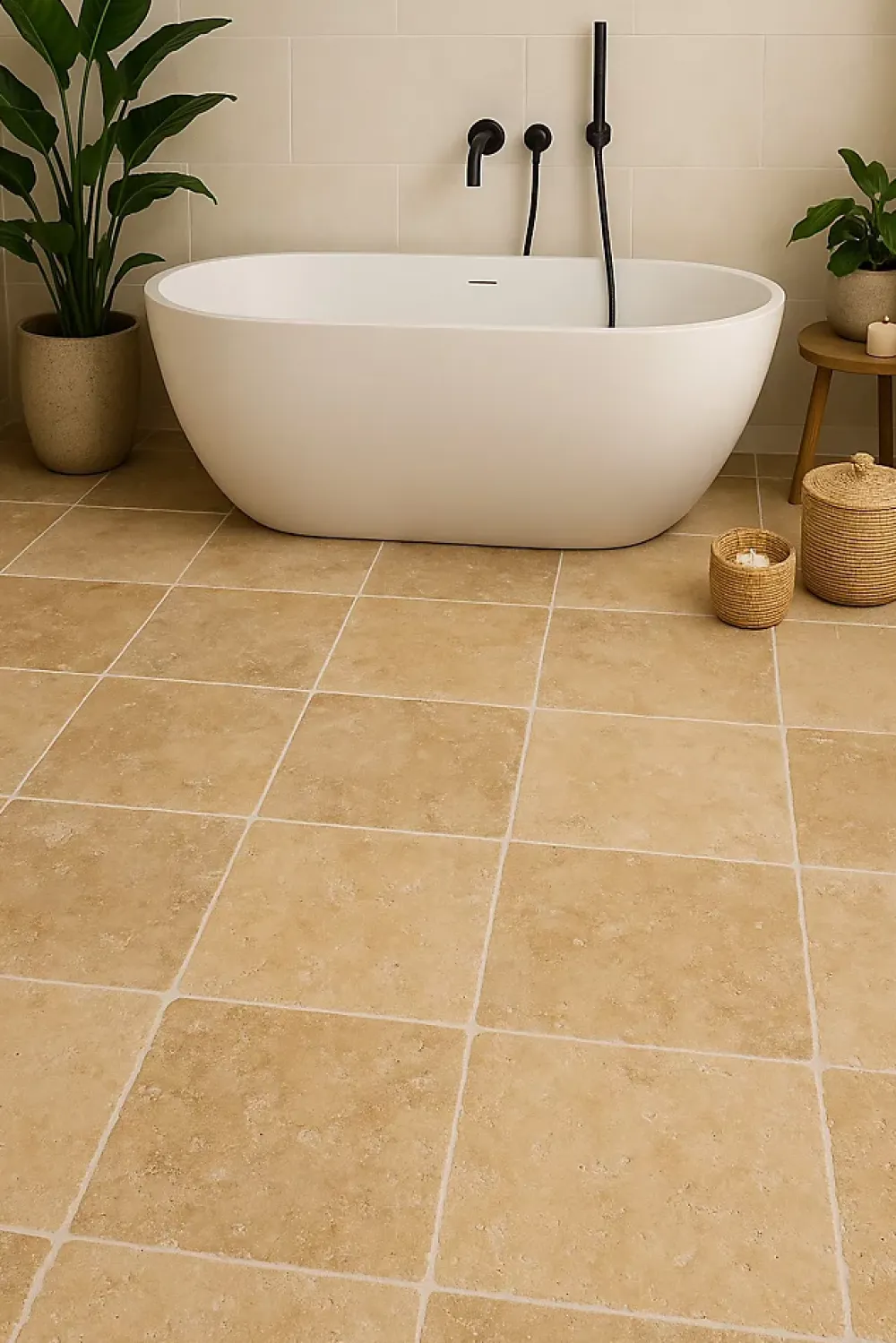 Travertin<Travertin sol et mur intérieur L.61 x l.61 cm x ép.12 mm, Travertino
