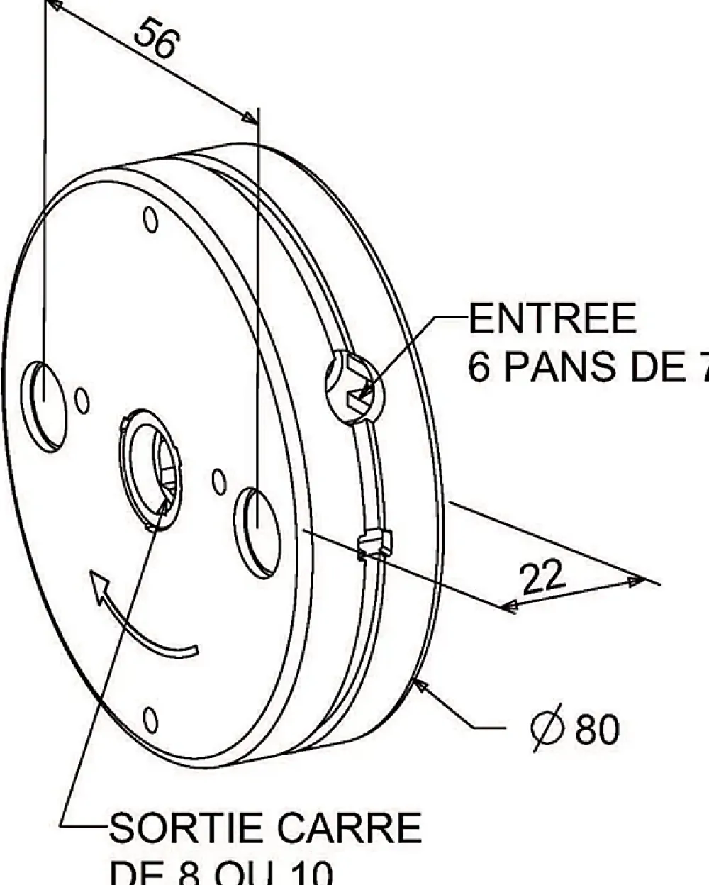Zurfluh-Feller Volet Roulant<TREUIL MINIVIS 6,5/1 ENTREE 6P7 SORTIE C10 FEMELLE (AVEC FIN DE COURSE)
