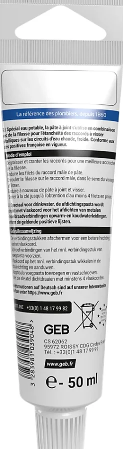 Geb Tube pâte à joints raccords métalliques 50 ml- Ragréage Et Primaire Pour Carrelage